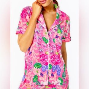 NWT Lilly Pulitzer Teagan PJ Woven Top- Pink Isle Best Of Friends Size XL